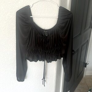 Black Long Sleeve Tie Top